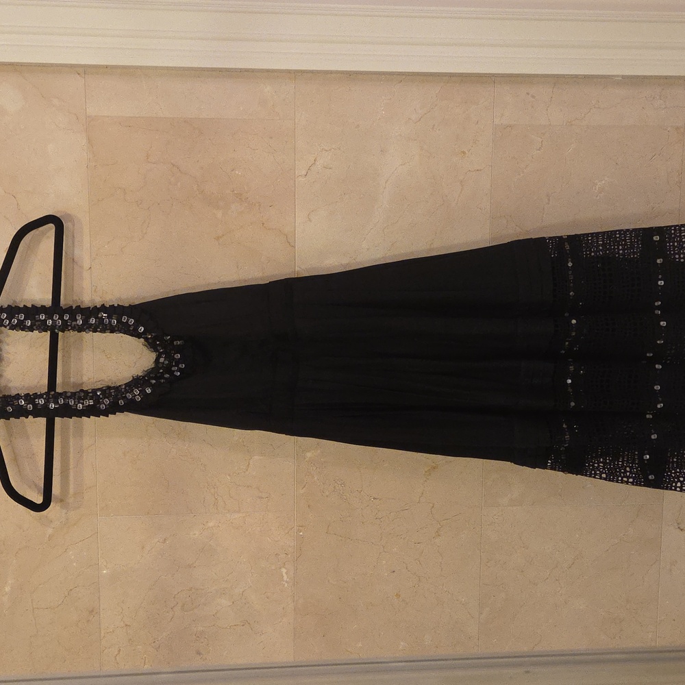 WOMEN'S LELA ROSE BLACK BEADED HALTER DRESS GOWN WITH BEADS SZ 8 $490